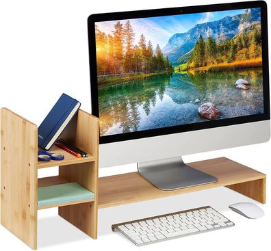 Monitorständer Bambus / Relaxdays , Bildschirmerhöhung für Schreibtisch,