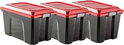 3 x 60L Kunststoffboxen schwarz/ rot 58,5 x 39 x 49 cm