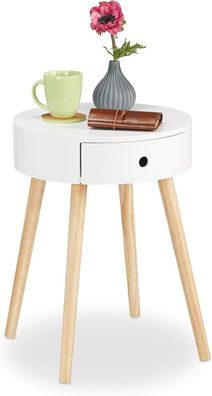 Tisch Beistelltisch Relaxdays, weiß rund, Schublade, skandinavisches Design
