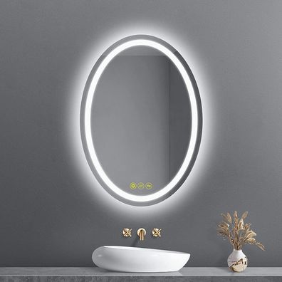 Badezimmerspiegel mit Touch AI-LIGHTING Badspiegel Oval mit Beleuchtung 50 x 70