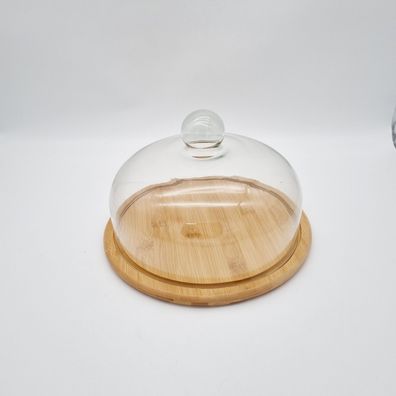 Upkoch Tortenplatte mit Kuppel aus Holz, 26cm