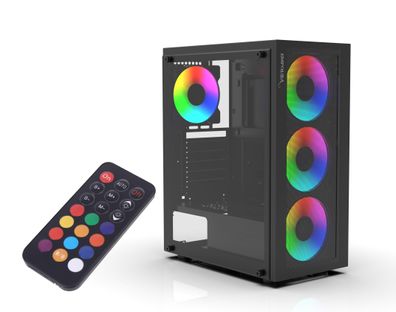 INCA Empousa EMG-15XN Gaming PC Gehäuse Computer Glasscheibe 4x ARGB Lüfter schwarz