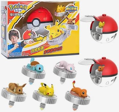 Pokemon Kampf Spielzeug mit Drehung mit Glumanda, Pikachu, Evoli, Mew, Schiggy