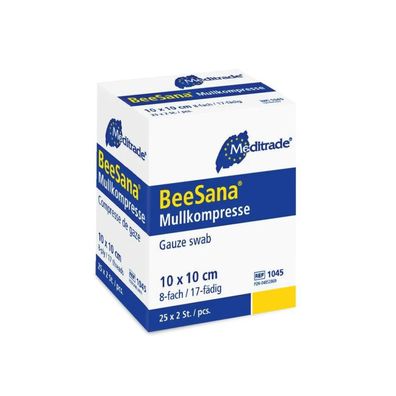 Meditrade BeeSana® Mullkompresse, steril - 25 x 2 Stück - 10 x 10 cm | Packung (50 St
