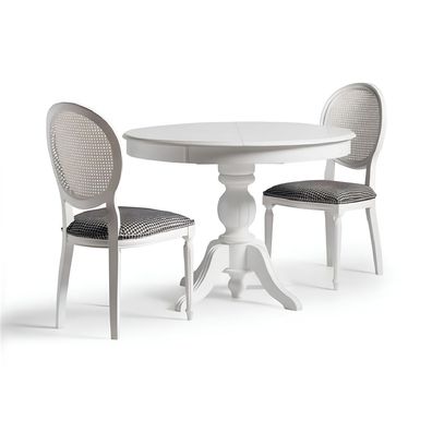 Luxus Essgruppe Esszimmer Runder Esstisch Stühle 3tlg Weiß Stoff Holz