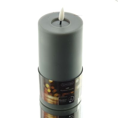 Lumineo LED-Kerze Grau aus Wachs Ø 7,5 cm 17 cm
