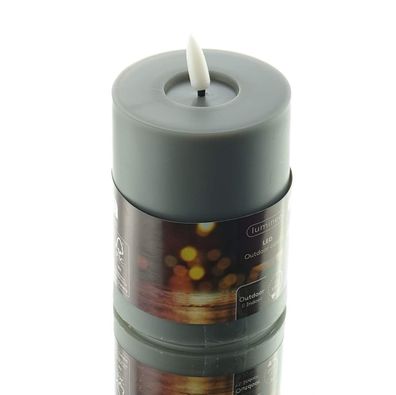 Lumineo LED-Kerze Grau aus Wachs Ø 7,5 cm 14,3 cm