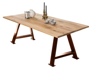 TABLES&Co Tisch 180x100 Wildeiche Natur Metallgestell Braun