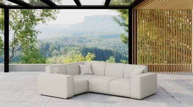 Garten Ecksofa SUMMER wetterfester Stoff NXL Altweiß kurzer Schenkel Links