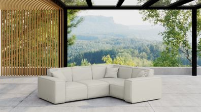 Garten Ecksofa SUMMER wetterfester Stoff NXL Altweiß kurzer Schenkel Rechts