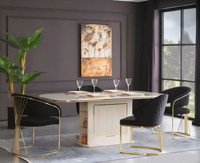 Essecke Luxus Essgruppe Komplette Esszimmer Esstisch Stühle 7tlg Beige