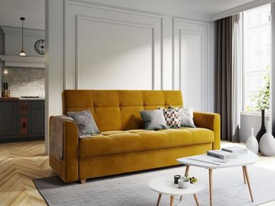 BETTSO Steppsofa Sofa Couch Schlafsofa mit Schlaffunktion und Bettkasten NOTTE Gelb