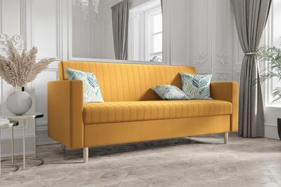 BETTSO Elegantes Sofa mit Schlaffunktion ELIS Gelb Honig