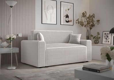BETTSO Sofa Polstersofa Couch mit Schlaffunktion mit Kordseiten CORDU BIS Weiß
