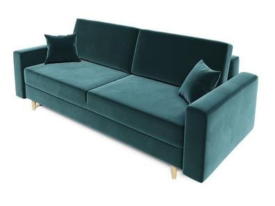 BETTSO Sofa Couch Schlafsofa mit Schlaffunktion und Bettkasten LOBO Dunkelgrün Grün