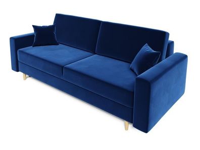 BETTSO Sofa Couch Schlafsofa mit Schlaffunktion und Bettkasten LOBO Blau Dunkelblau