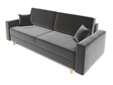 BETTSO Sofa Couch Schlafsofa mit Schlaffunktion und Bettkasten LOBO Grau