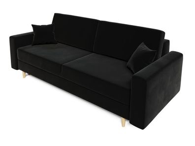 BETTSO Sofa Couch Polstersofa Schlafsofa mit Schlaffunktion Bettkasten LOBO Schwarz
