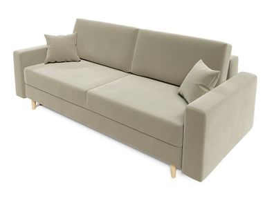BETTSO Sofa Couch Polstersofa Schlafsofa mit Schlaffunktion und Bettkasten LOBO Beige