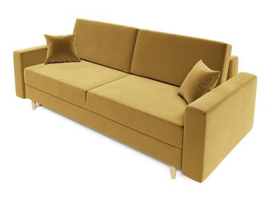 BETTSO Sofa Couch Schlafsofa mit Schlaffunktion und Bettkasten LOBO Gelb Honig