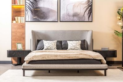 Garnitur Doppelbett Bett Schlafzimmer Nachttische 3tlg Grau Moderne