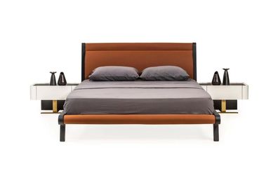 Garnitur Doppelbett Bett Schlafzimmer Nachttische 3tlg Orange Moderne