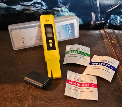 pH-Meter - digitales pH Messgerät mit Kalibrierfunktion + 3x Pulver Aquarium