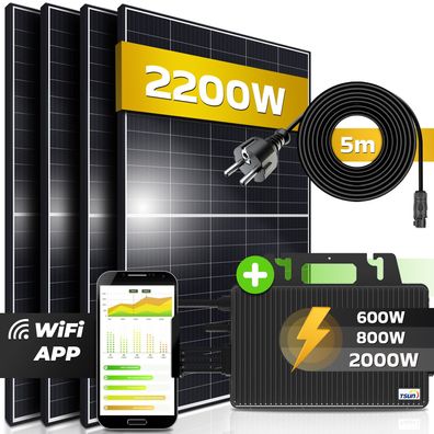 Solaranlage 2200W Balkonkraftwerk TSUN Wechselrichter 2000W Drosselbar 600W Bifacial