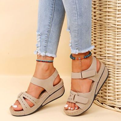 Damen-Slipper mit mittlerem Keilabsatz Sommer-Wandersandalen Pantoletten Schuhe Grobe