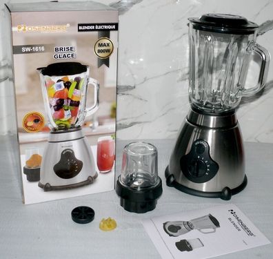 Rosenberg 2IN1 Standmixer Glaskanne 1,5L Mixer Edelstahl Ice Crushed Kaffeemühle