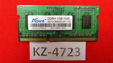 1GB ASint DDR3-1333 PC3-10600 1Rx8 SSY3128M8-EDJEF Notebook Arbeitsspeicher