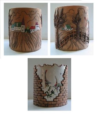 Keramik - Blumentöpfe, handgefertigt - Höhe ca. 15,0 cm