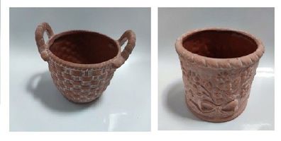 Terracotta - Korb mit Henkel / Blumentopf, H: 10,5 - 12,0 cm