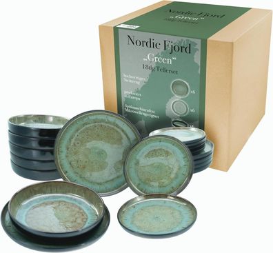 Nordic Fjord 18tlg Green Geschirr Teller Set Steinzeug Reaktivglasur CreaTable