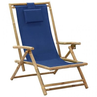 Verstellbarer Relaxstuhl Marineblau Bambus und Stoff (Farbe: Blau)