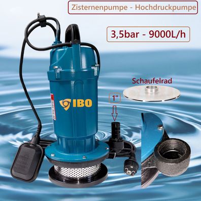 Hochdruck Tauchpumpe Wasserpumpe 3,5bar - 9000L/ h - 0,75kW Zisternenpumpe WQX750