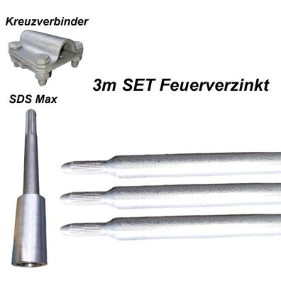 3m SET Ø 20mm Tiefenerder feuerverzinkt Schlagkopf SDS Max