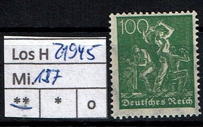 Los H21945: Deutsches Reich Mi. 187 * *
