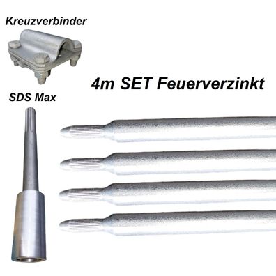 4m Ø20mm Tiefenerder Erder feuerverzinkt mit Klemme und Schlagkopf SDS Max