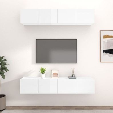 TV-Schränke 4 Stk. Hochglanz-Weiß 80x30x30 cm Holzwerkstoff (Farbe: Weiß)