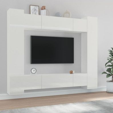 8-tlg. TV-Schrank-Set Hochglanz-Weiß Holzwerkstoff (Farbe: Weiß)