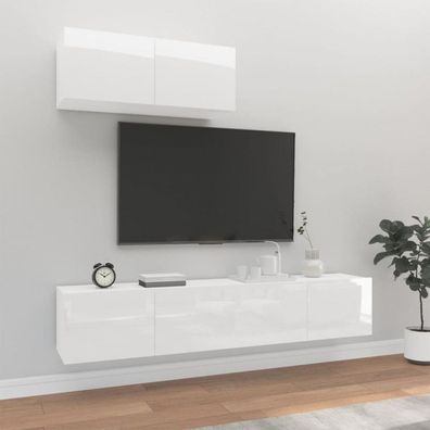 3-tlg. TV-Schrank-Set Hochglanz-Weiß Holzwerkstoff (Farbe: Weiß)