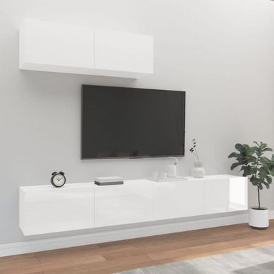 3-tlg. TV-Schrank-Set Hochglanz-Weiß Holzwerkstoff (Farbe: Weiß)