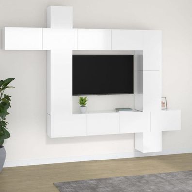 9-tlg. TV-Schrank-Set Hochglanz-Weiß Holzwerkstoff (Farbe: Weiß)