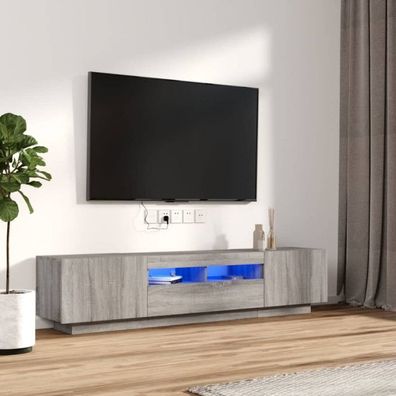 2-tlg. TV-Schrank-Set LED-Leuchten Grau Sonoma Holzwerkstoff (Farbe: Grau)