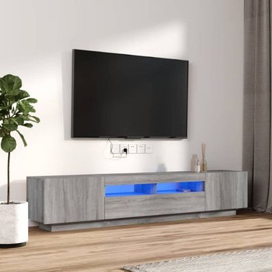 2-tlg. TV-Schrank-Set LED-Leuchten Grau Sonoma Holzwerkstoff (Farbe: Grau)