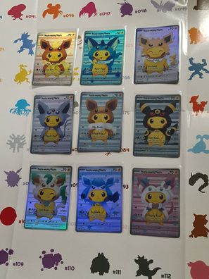 9x Karten SET Pikachu Poncho Evolutions Evoli Custom Pokemon Cards