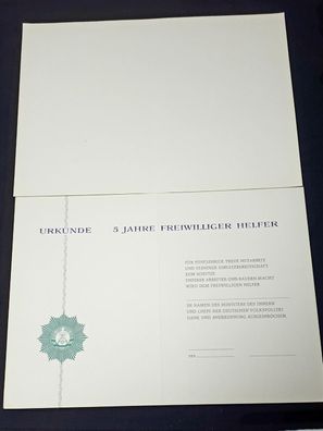 DDR MdI Volkspolizei Urkunde blanko Freiwilliger Helfer 5-10-15-20-25-30 Jahre