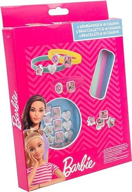 Joy Toy - Barbie 3 Plastikarmbänder mit 18 Charms zum Anmachen in Geschenkverpackung