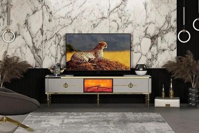 Wohnzimmer TV Lowboard hochwertige Materialien MDF Metall weiß + gold